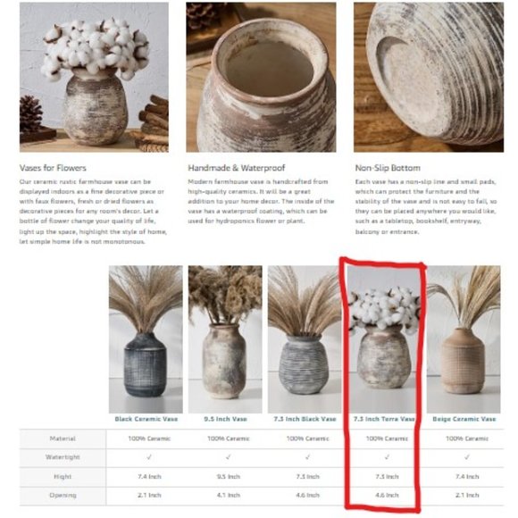 Ceramic Rustic Vase - Whitewashed Terra-Cotta Vase - Farmhouse Pottery Décor - Picture 8 of 9